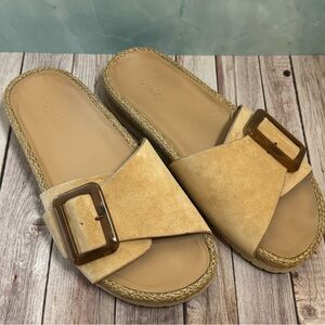 Vince Grant Suede Buckle Slide Sandals – Cappuccino Size 7B